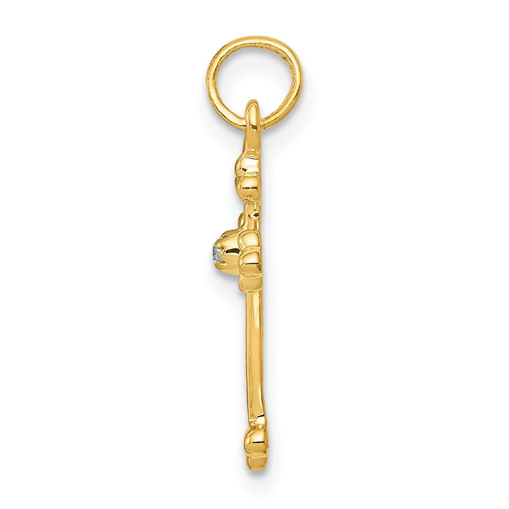 Solid 14k Yellow Gold Small Simulated CZ Budded Cross Pendant