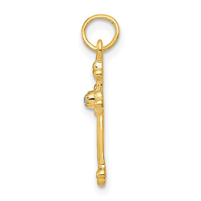 Solid 14k Yellow Gold Small Simulated CZ Budded Cross Pendant