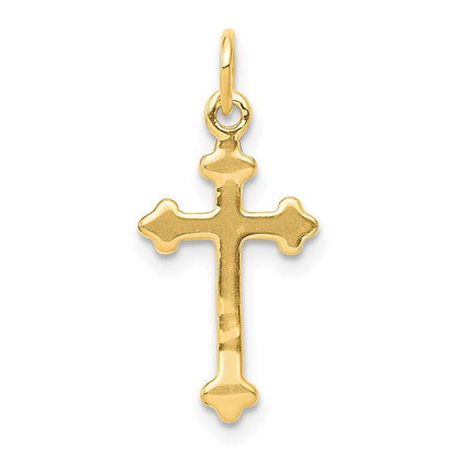 Solid 14k Yellow Gold Small Simulated CZ Budded Cross Pendant