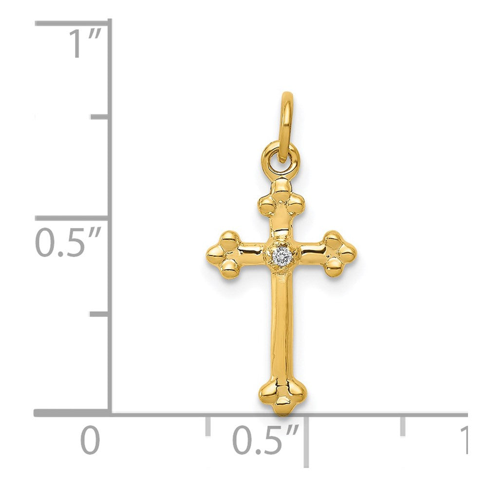 Solid 14k Yellow Gold Small Simulated CZ Budded Cross Pendant
