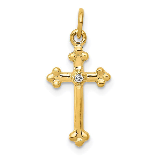 14k yellow gold small real diamond budded cross pendant pm5030 002 ya