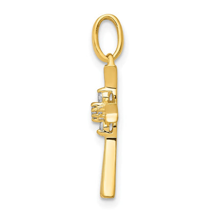 Solid 14k Yellow Gold 1/15ct. Simulated CZ Cross Pendant