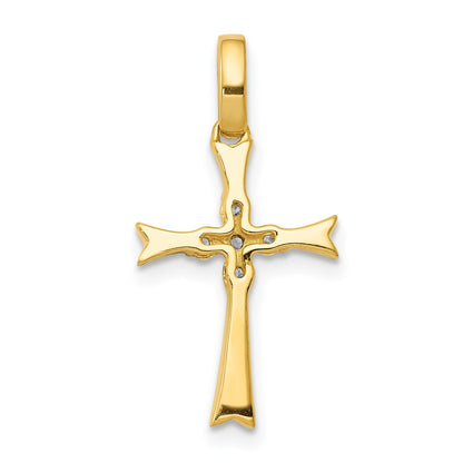 Solid 14k Yellow Gold 1/15ct. Simulated CZ Cross Pendant