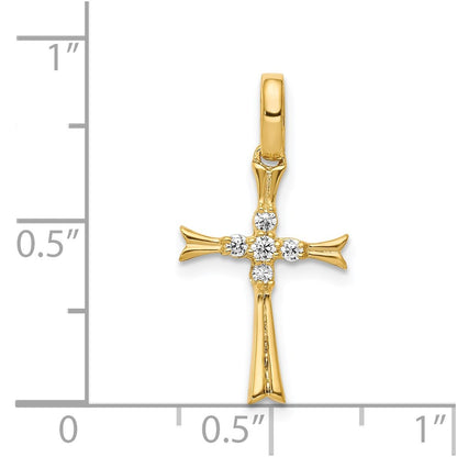 Solid 14k Yellow Gold 1/15ct. Simulated CZ Cross Pendant