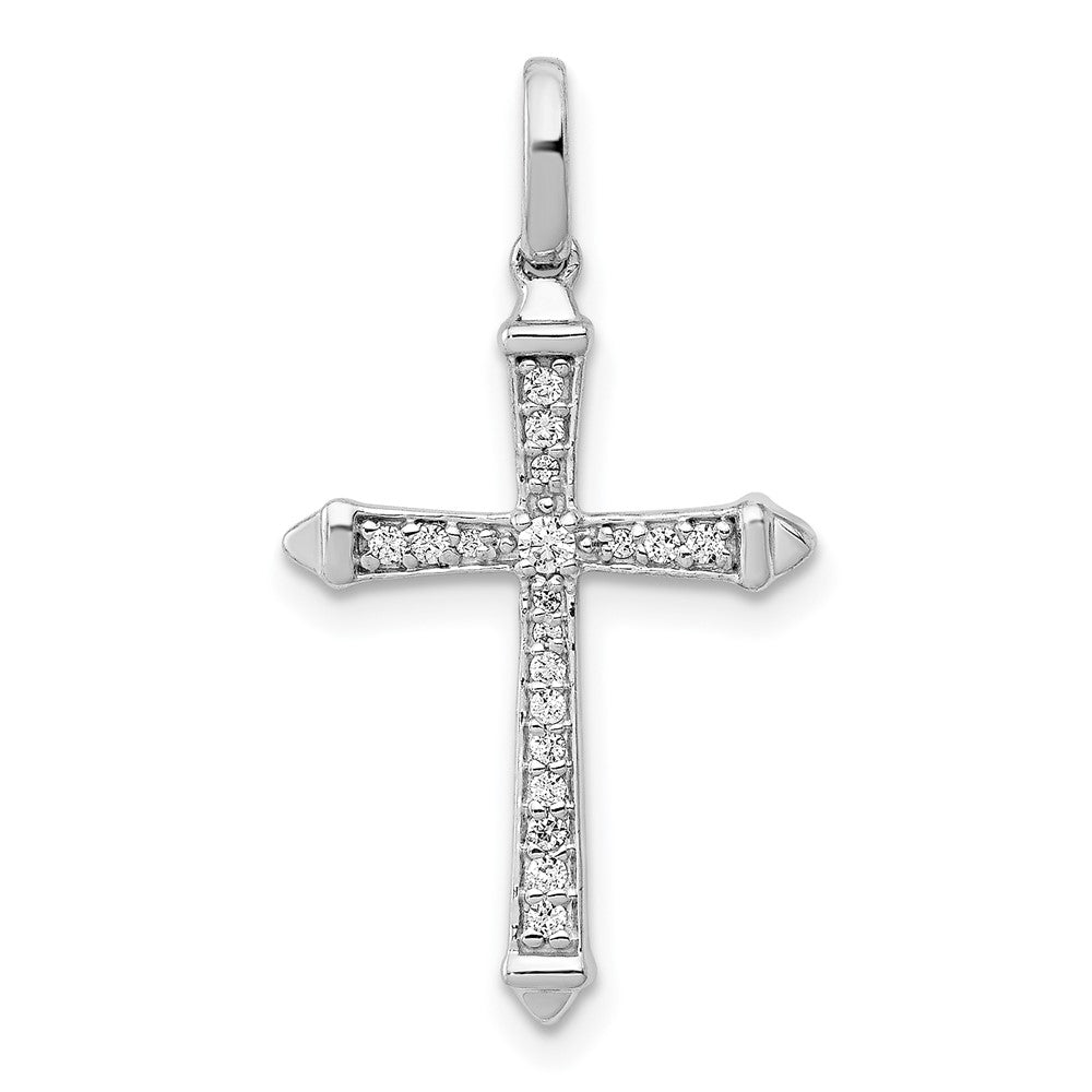 Solid 14k White Gold 1/10ct. Simulated CZ Cross Pendant