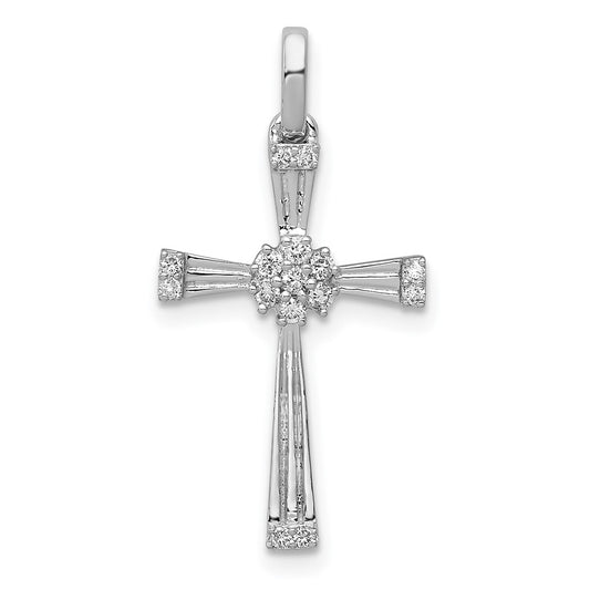 Solid 14k White Gold 1/6ct. Simulated CZ Cross Pendant