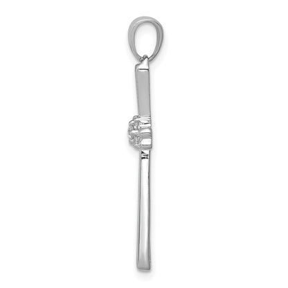 Solid 14k White Gold 1/20ct. Simulated CZ Cross Pendant