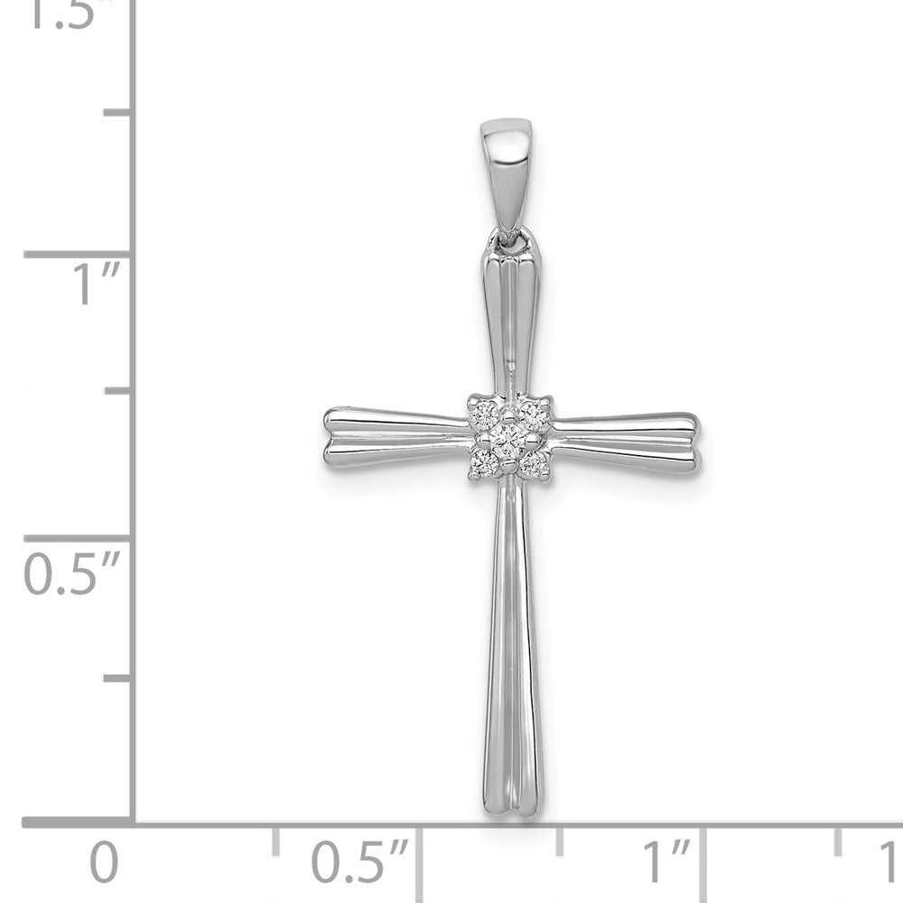 Solid 14k White Gold 1/20ct. Simulated CZ Cross Pendant