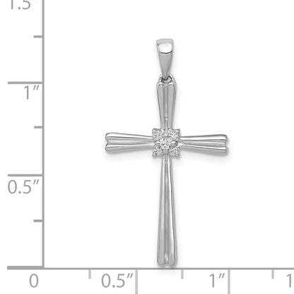 Solid 14k White Gold 1/20ct. Simulated CZ Cross Pendant