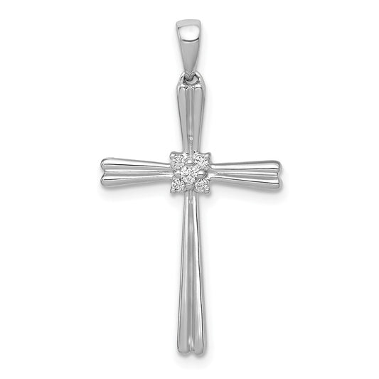 Solid 14k White Gold 1/20ct. Simulated CZ Cross Pendant