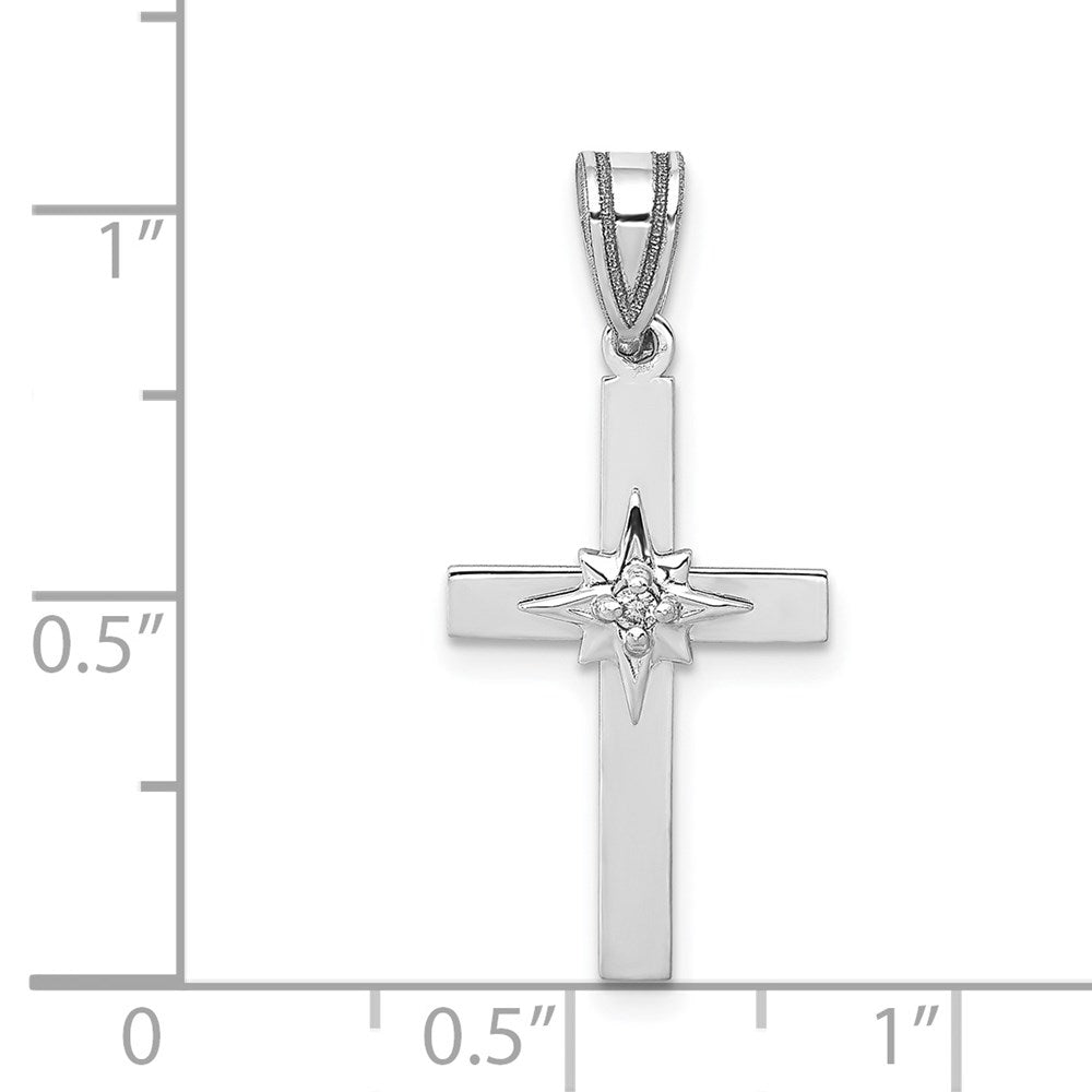 Solid 14k White Gold .01ct Simulated CZ Cross Pendant