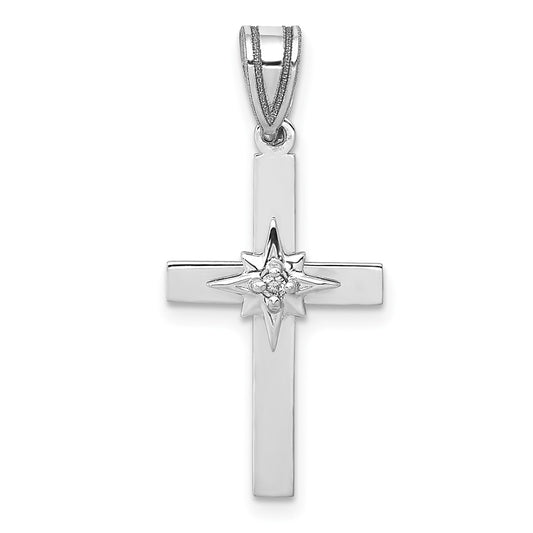 Solid 14k White Gold .01ct Simulated CZ Cross Pendant