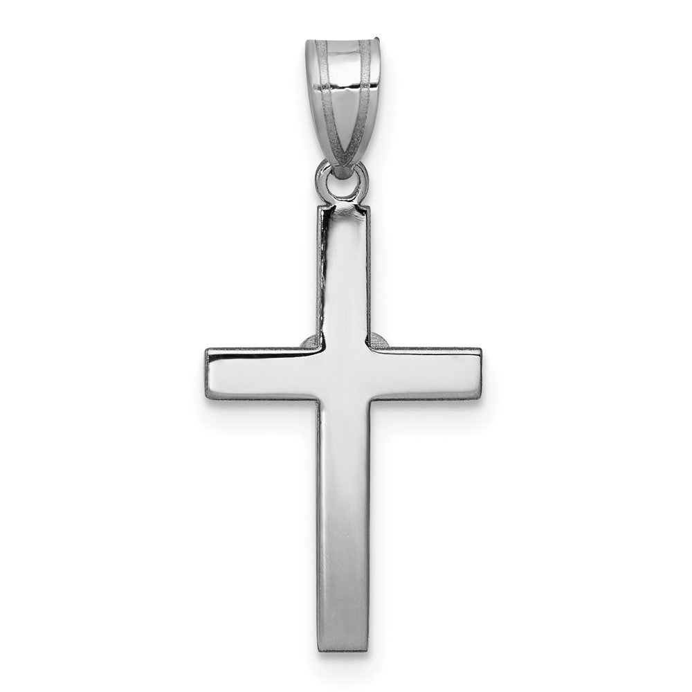Solid 14k White Gold .01ct Simulated CZ Heart Cross Pendant