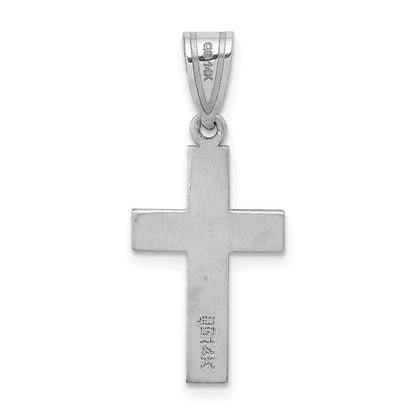 Solid 14k White Gold .01ct Simulated CZ Heart Cross Pendant