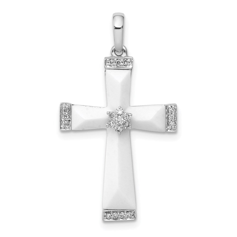 14k white gold white agate real diamond cross pendant pm5040 010 wa