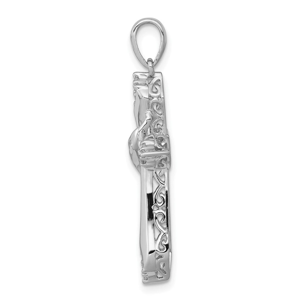 Solid 14k White Gold 1/6ct. Simulated CZ Cross Pendant