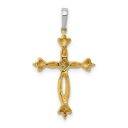 Solid 14k Two-tone 1/20ct. Simulated CZ Cross Pendant