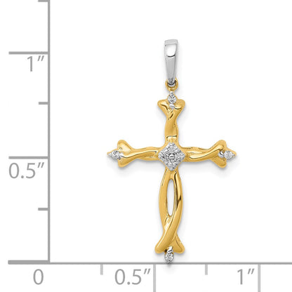 Solid 14k Two-tone 1/20ct. Simulated CZ Cross Pendant
