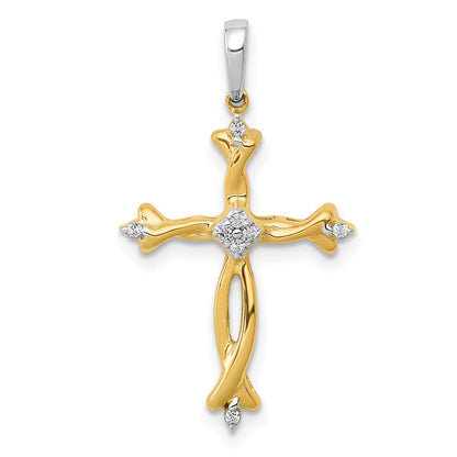 Solid 14k Two-tone 1/20ct. Simulated CZ Cross Pendant