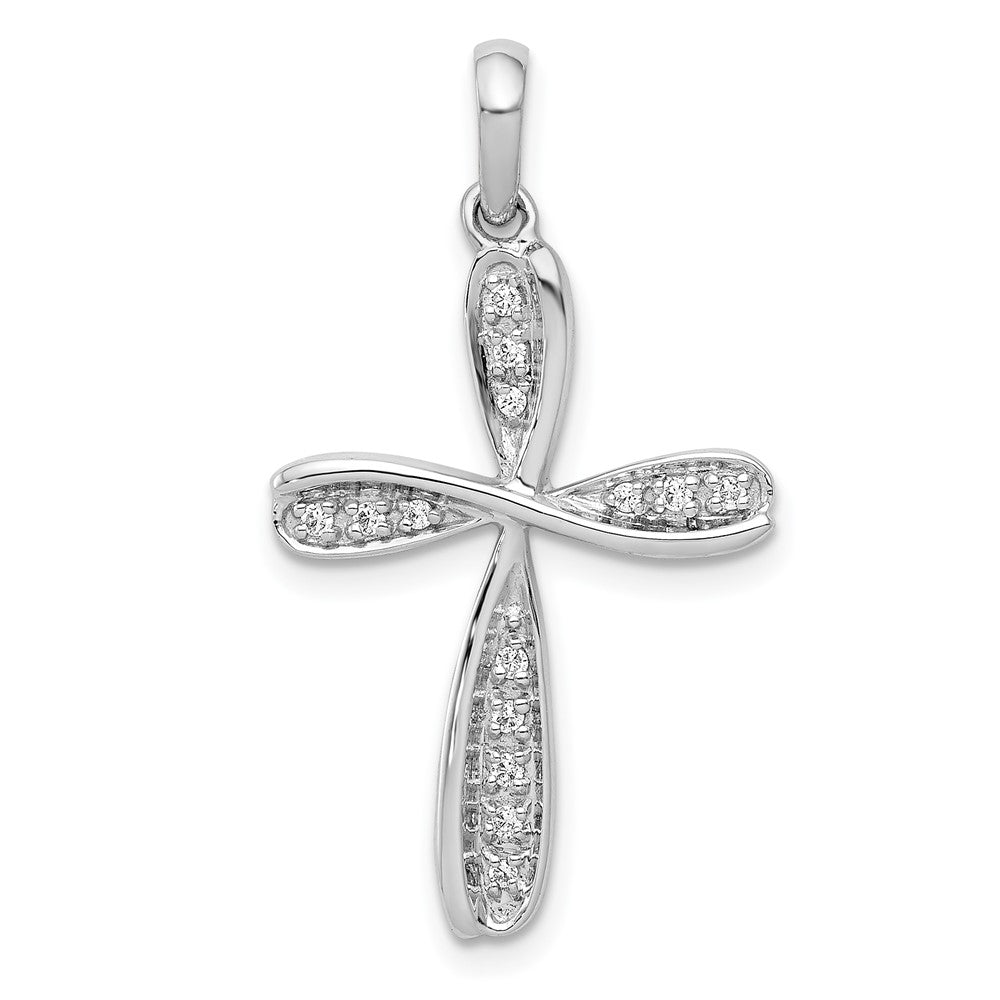 Solid 14k White Gold 1/15ct. Simulated CZ Cross Pendant