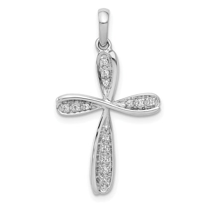 Solid 14k White Gold 1/15ct. Simulated CZ Cross Pendant