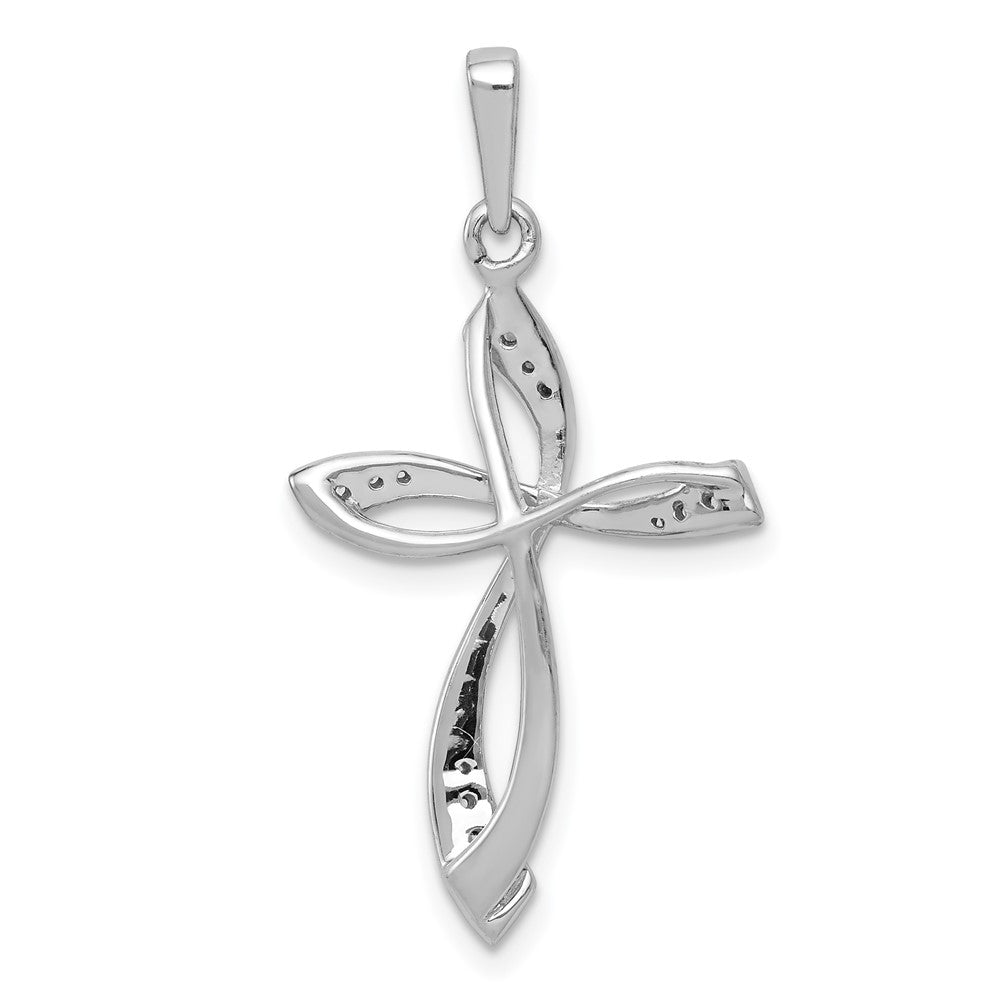 Solid 14k White Gold 1/10ct. Simulated CZ Cross Pendant