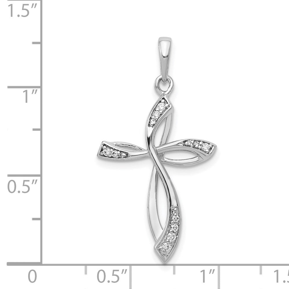 Solid 14k White Gold 1/10ct. Simulated CZ Cross Pendant