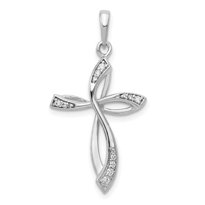 Solid 14k White Gold 1/10ct. Simulated CZ Cross Pendant