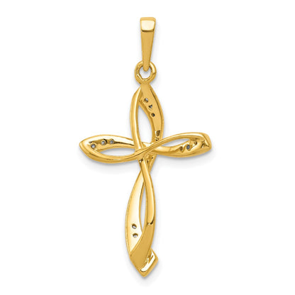 Solid 14k Yellow Gold 1/10ct. Simulated CZ Cross Pendant