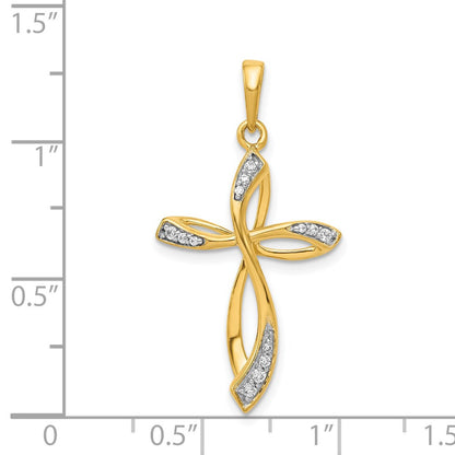 Solid 14k Yellow Gold 1/10ct. Simulated CZ Cross Pendant
