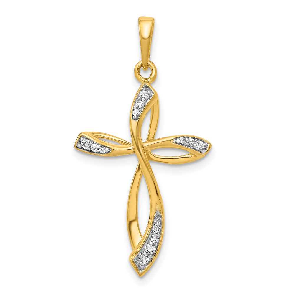 Solid 14k Yellow Gold 1/10ct. Simulated CZ Cross Pendant