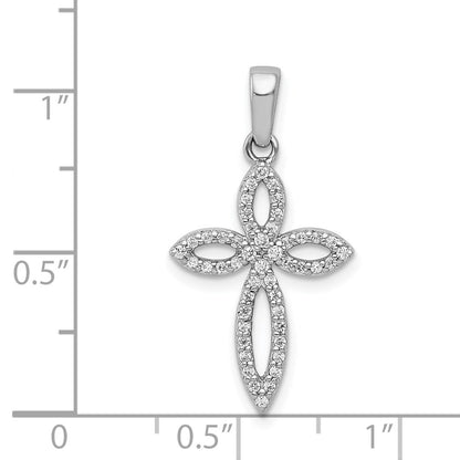 Solid 14k White Gold 1/5ct. Simulated CZ Cross Pendant