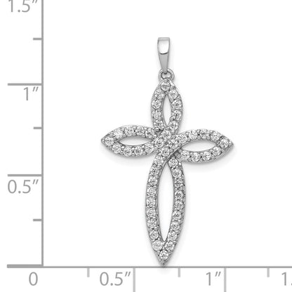 Solid 14k White Gold 1/2ct. Simulated CZ Cross Pendant