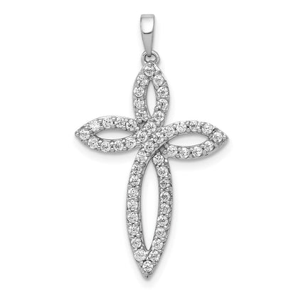 Solid 14k White Gold 1/2ct. Simulated CZ Cross Pendant
