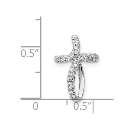 Solid 14k White Gold 1/15ct. Simulated CZ Cross Pendant