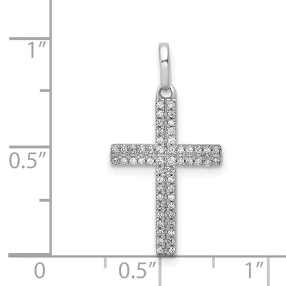 Solid 14k White Gold 1/6ct. Simulated CZ Cross Pendant