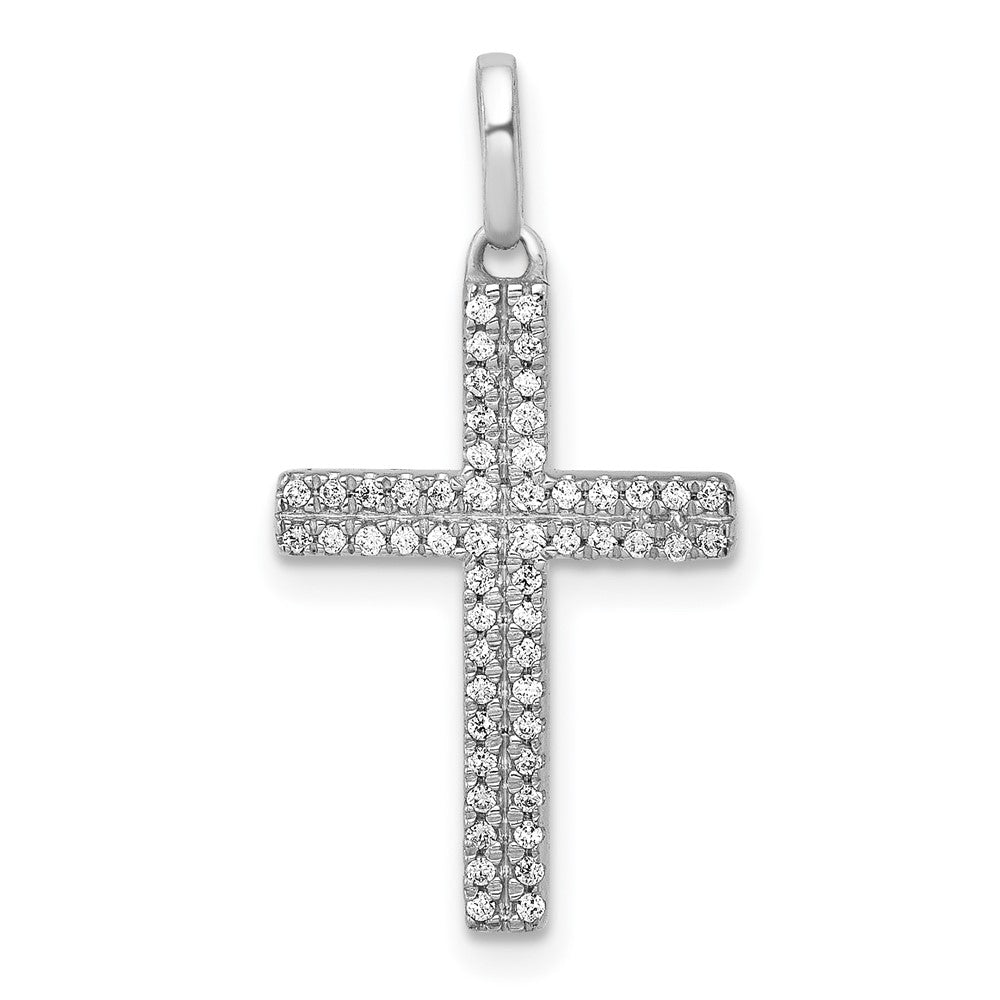 Solid 14k White Gold 1/6ct. Simulated CZ Cross Pendant