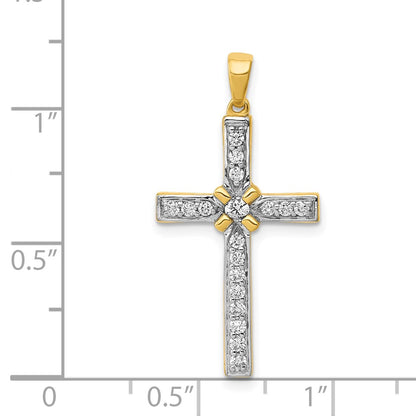 Solid 14k Yellow Gold 1/3ct. Simulated CZ Cross Pendant