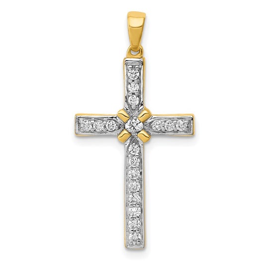 Solid 14k Yellow Gold 1/3ct. Simulated CZ Cross Pendant