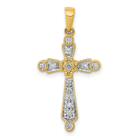 Solid 14k Yellow Gold 1/5ct. Simulated CZ Cross Pendant
