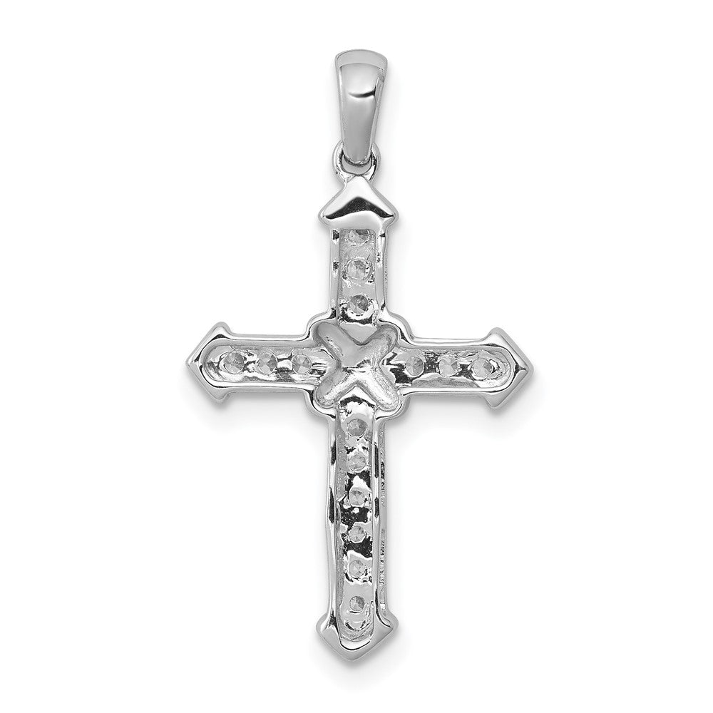 Solid 14k White Gold Passion Simulated CZ Cross Pendant