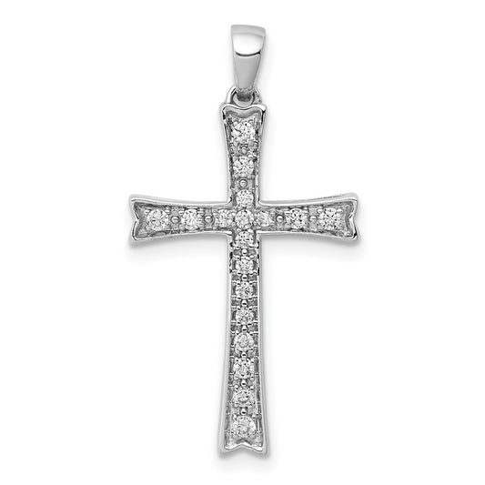 Solid 14k White Gold 1/5ct. Simulated CZ Cross Pendant