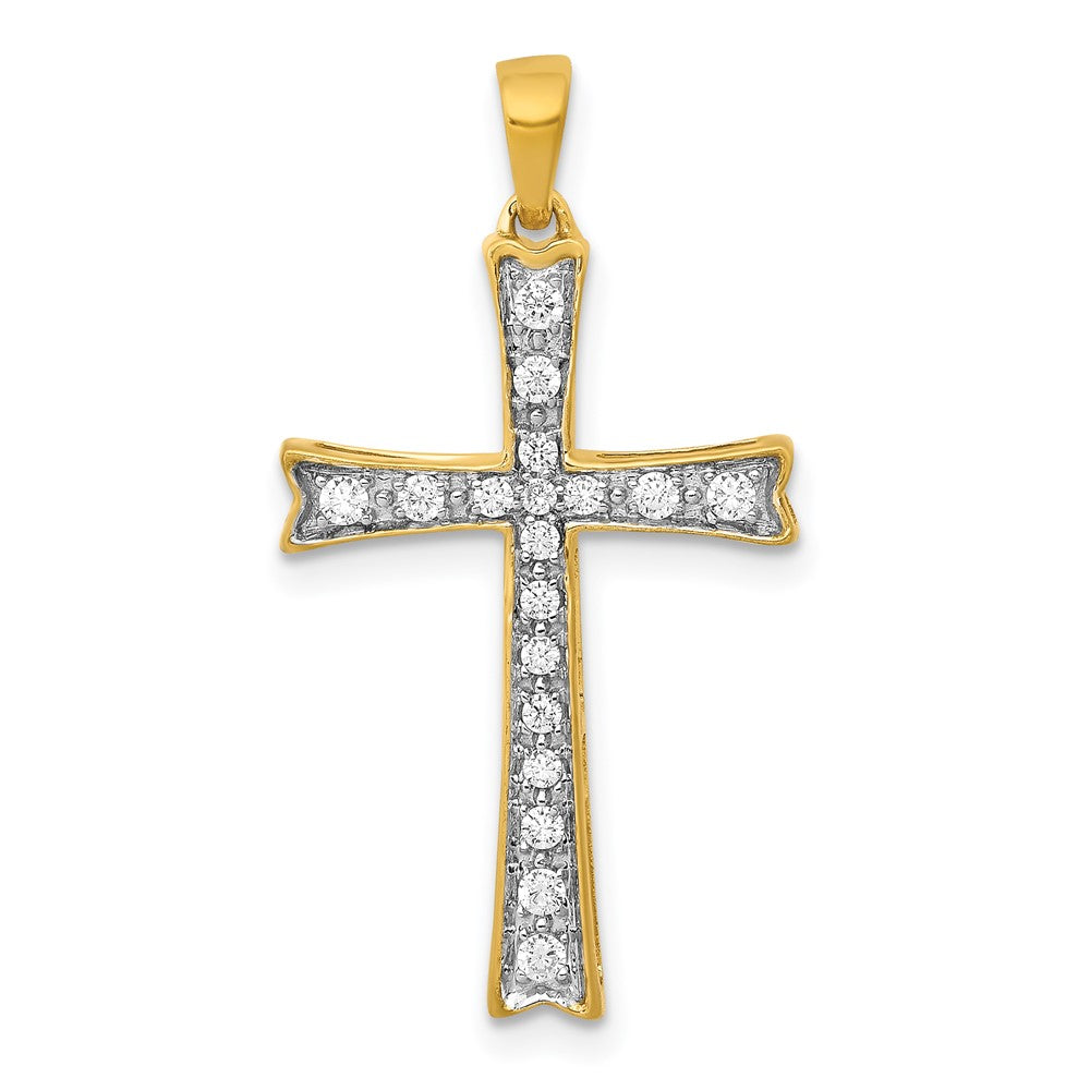 Solid 14k Yellow Gold 1/5ct. Simulated CZ Cross Pendant