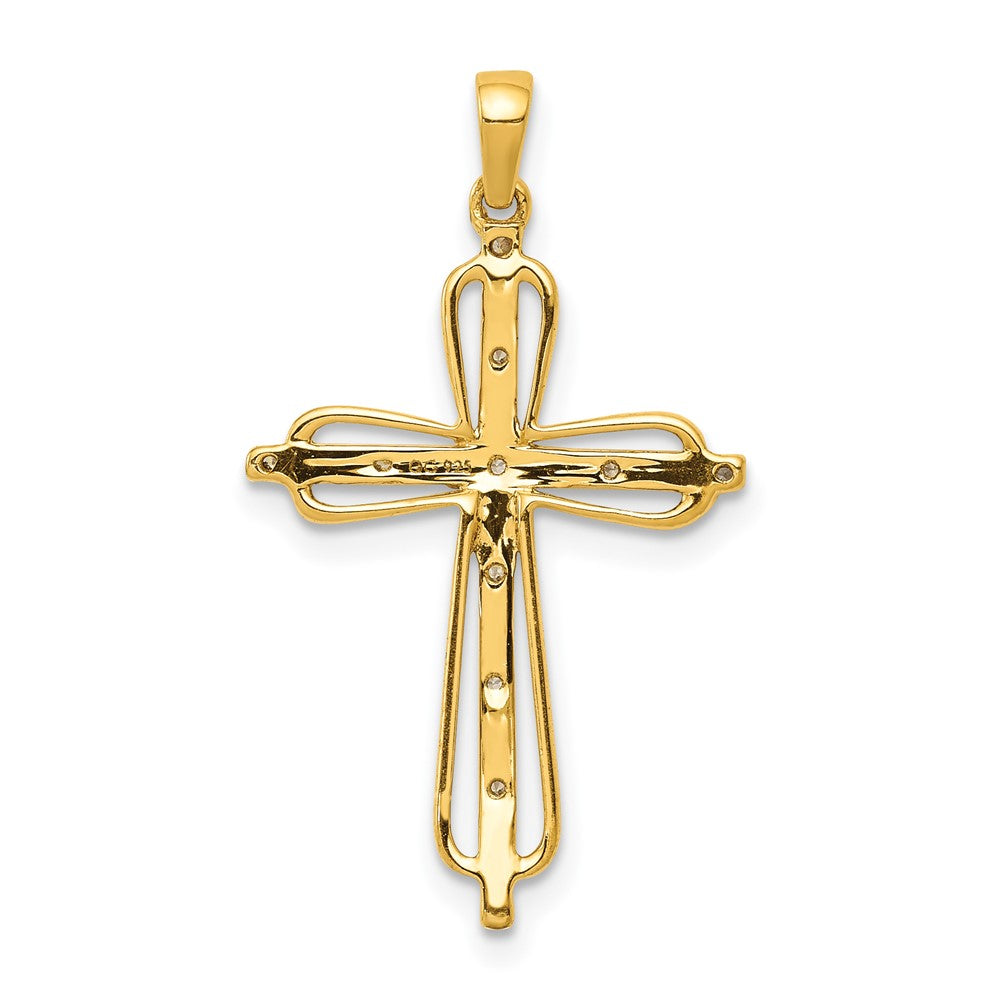 Solid 14k Yellow & Rhodium .03ct. Simulated CZ Cross Pendant