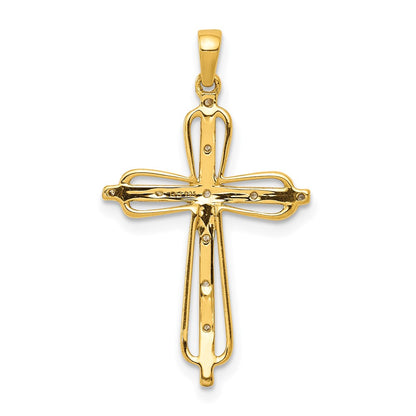 Solid 14k Yellow & Rhodium .03ct. Simulated CZ Cross Pendant