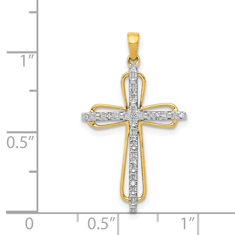 Solid 14k Yellow & Rhodium .03ct. Simulated CZ Cross Pendant