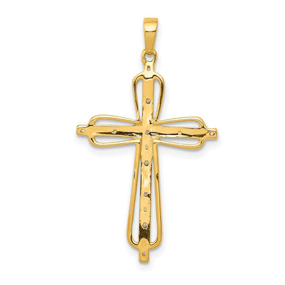 Solid 14k Yellow & Rhodium Simulated CZ Cross Pendant