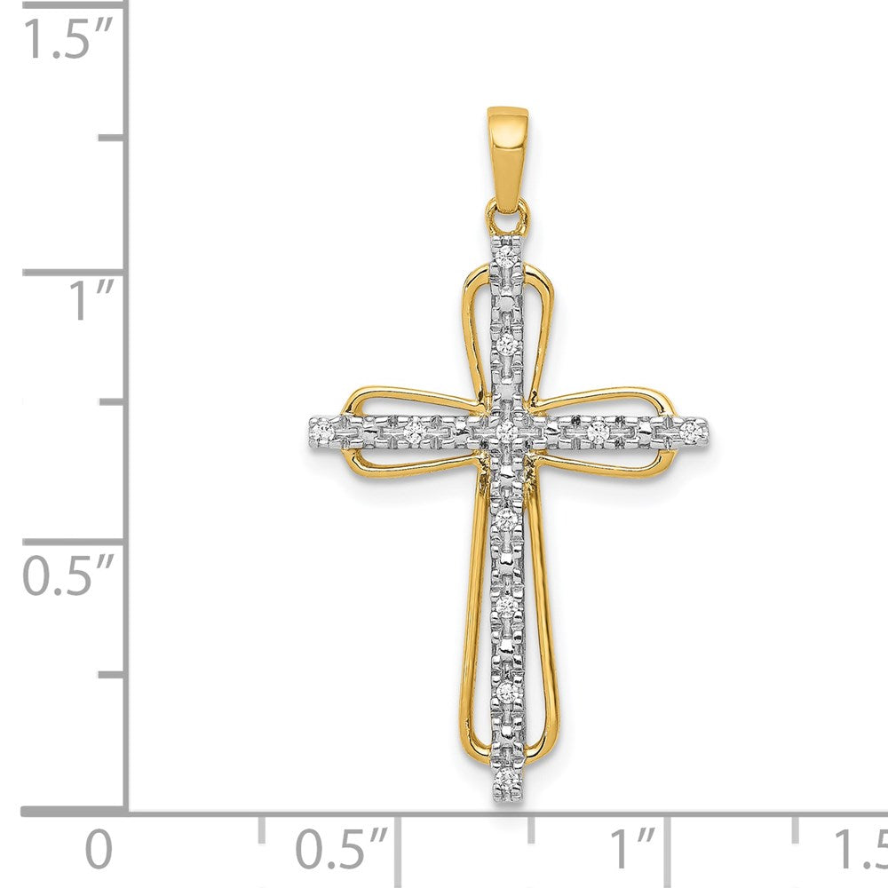 Solid 14k Yellow & Rhodium Simulated CZ Cross Pendant