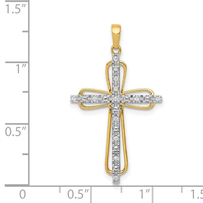 Solid 14k Yellow & Rhodium Simulated CZ Cross Pendant