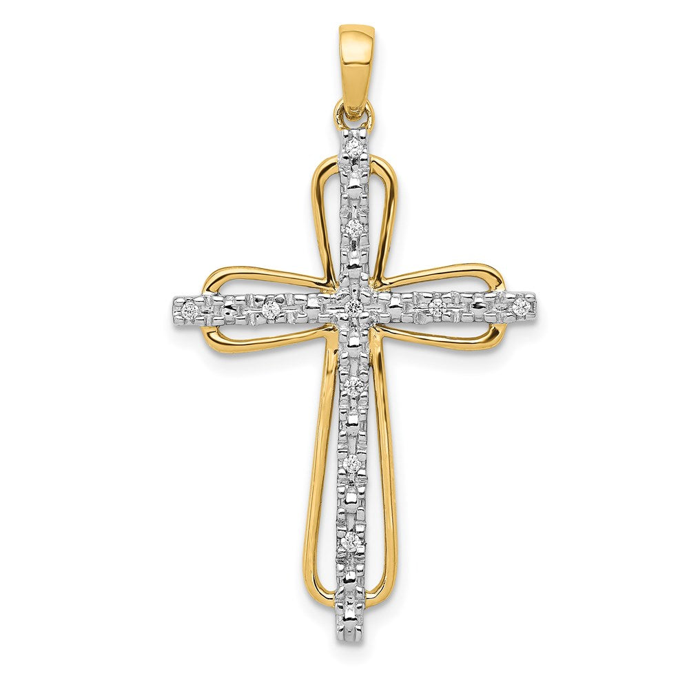 14k yellow gold rhodium 06ct real diamond cross pendant pm5066 006 ya